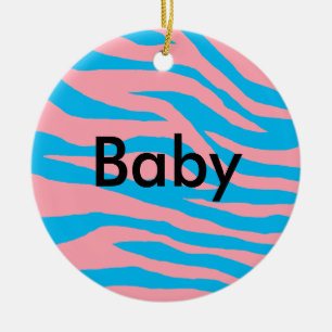Pink & Blue Zebra Ceramic Ornament