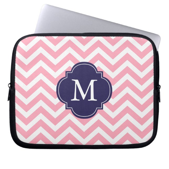 Pink & Blue Zigzags Pattern Monogram Laptop Sleeve (Front)