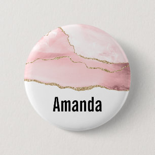 Pink Blush Agate with Gold Ribbon Elegant 2 Inch Round Button