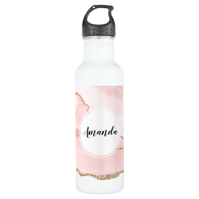 Pink Blush Agate with Gold Ribbon Elegant 710 Ml Water Bottle (Front)