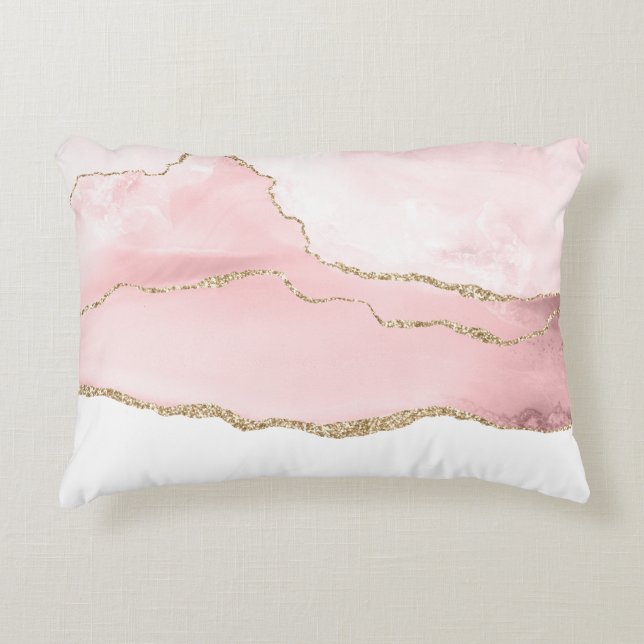 Pink Blush Agate with Gold Ribbon Elegant Accent Pillow (Front)