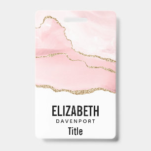 Pink Blush Agate with Gold Ribbon Elegant Badge