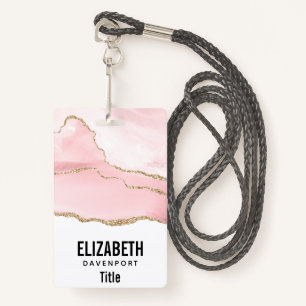 Pink Blush Agate with Gold Ribbon Elegant Badge