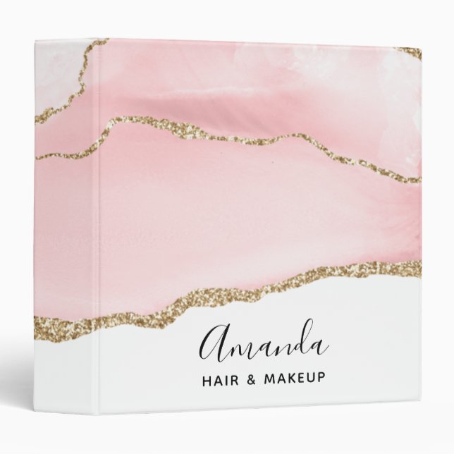 Pink Blush Agate with Gold Ribbon Elegant Binder (Front/Spine)