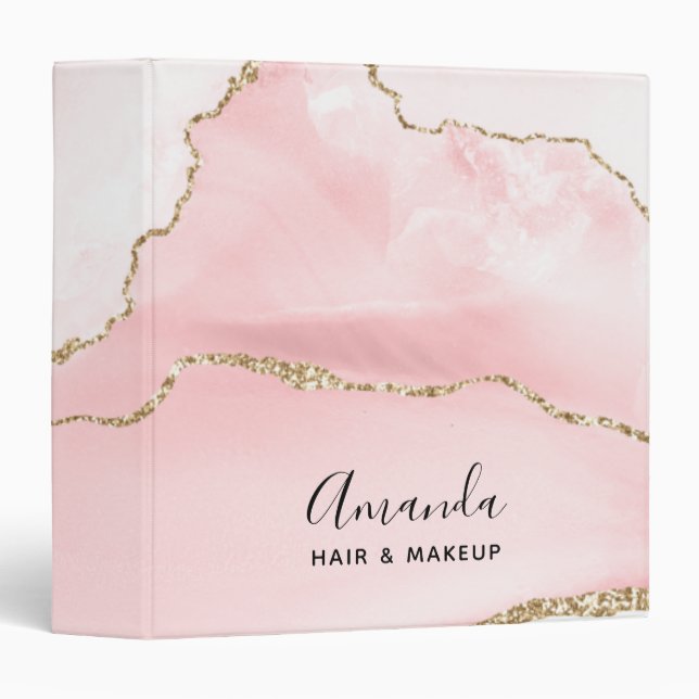 Pink Blush Agate with Gold Ribbon Elegant Binder (Front/Spine)