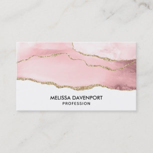 Pink Blush Agate with Gold Ribbon Elegant Business Card