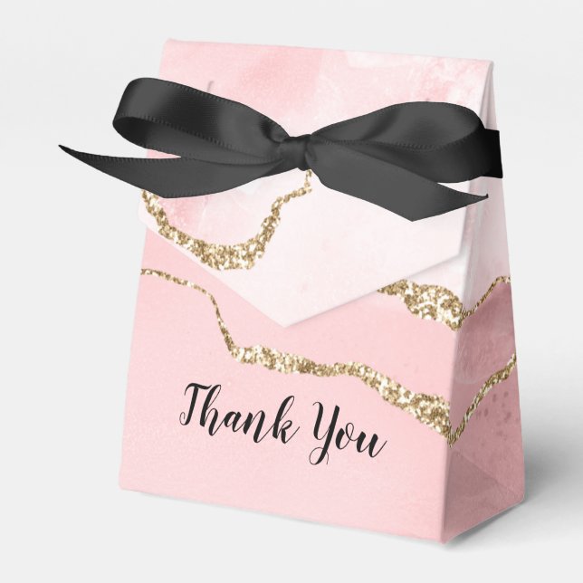 Pink Blush Agate with Gold Ribbon Elegant Favor Box (Front Side)