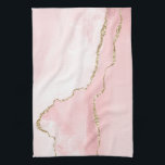 Pink Blush Agate with Gold Ribbon Elegant Kitchen Towel<br><div class="desc">A kitchen towel with an elegant and trendy agate design. Pink blush watercolor with a subtle marble agate look and gold glittery ribbon layered in between.</div>