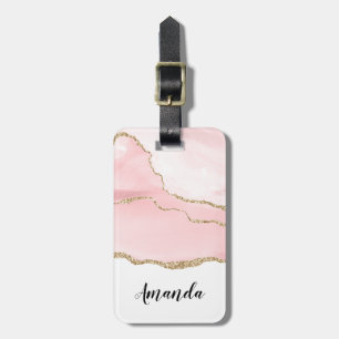 Pink Blush Agate with Gold Ribbon Elegant Luggage Tag