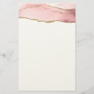 Pink Blush Agate with Gold Ribbon Elegant Stationery