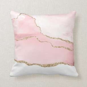 Pink Blush Agate with Gold Ribbon Elegant Throw Pillow