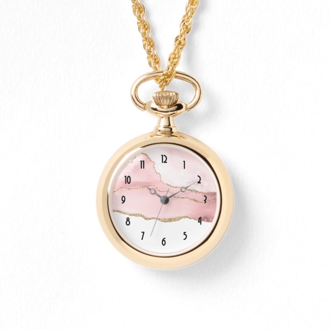 Pink Blush Agate with Gold Ribbon Elegant Watch (Front)