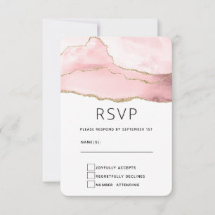 Pink Blush Agate with Gold Ribbon Elegant Wedding RSVP Card