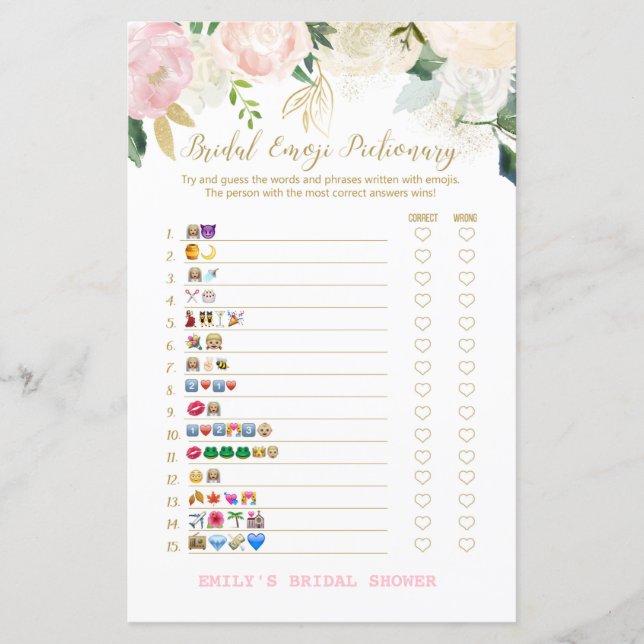 Pink Blush and Gold Bridal Shower Game PRINTED (Front)