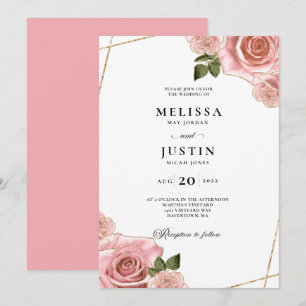 Pink Blush and Gold Rose Glitter Wedding Invitation