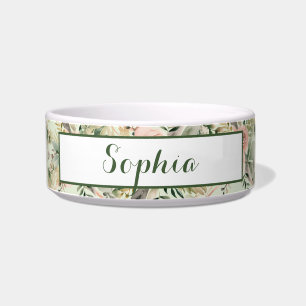 Pink Blush and Sage Green Floral Arrangement Pet Bowl