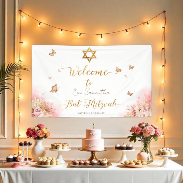 Pink Blush Bat Mitzvah Welcome Sign Banners (Creator Uploaded)