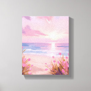 Pink Blush Beach Sunset Pastel Watercolor Canvas Print