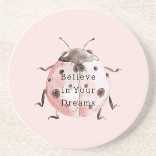 Pink Blush Black Ladybug Coaster
