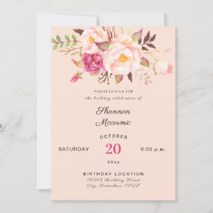 Pink Blush Blooming Floral Birthday Invitation