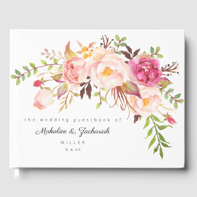 Pink Blush Blooming Floral Guest Book (Front)