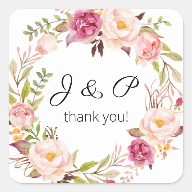 Pink Blush Blooming Floral Monogram - White Square Sticker (Front)