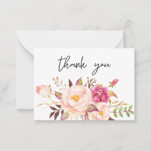 Pink Blush Blooming Floral - White Small Thank You Card