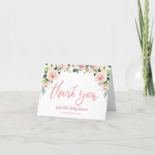 pink blush blooms baby shower thank you card