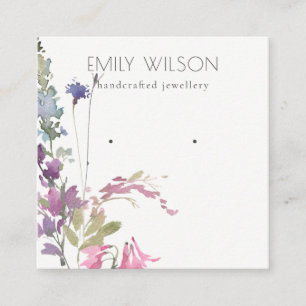 Pink Blush Blue Bell Floral Bunch Earring Display Square Business Card
