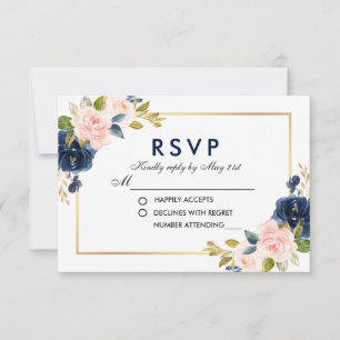 Pink Blush Blue Floral Wedding RSVP