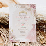 Pink Blush Boho Floral Quinceañera 15th Birthday Invitation<br><div class="desc">The perfect invitation for your daughter's quinceañera is finally here! This chic and lovely quinceañera invitation features soft pastel blush pink roses, an elegant princess ball gown, a sparkly gold tiara and tropical boho elements. Click the "customize further" button if you wish to re-arrange and format the style and placement...</div>