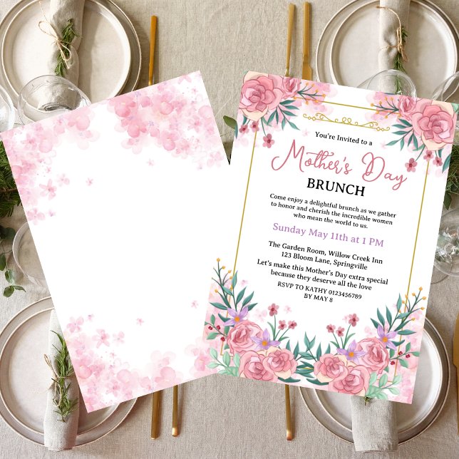 Pink Blush Botanical  Floral Mother's Day Brunch Invitation (Creator Uploaded)