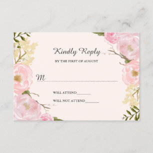 Pink Blush Botanical Floral Wedding RSVP Card