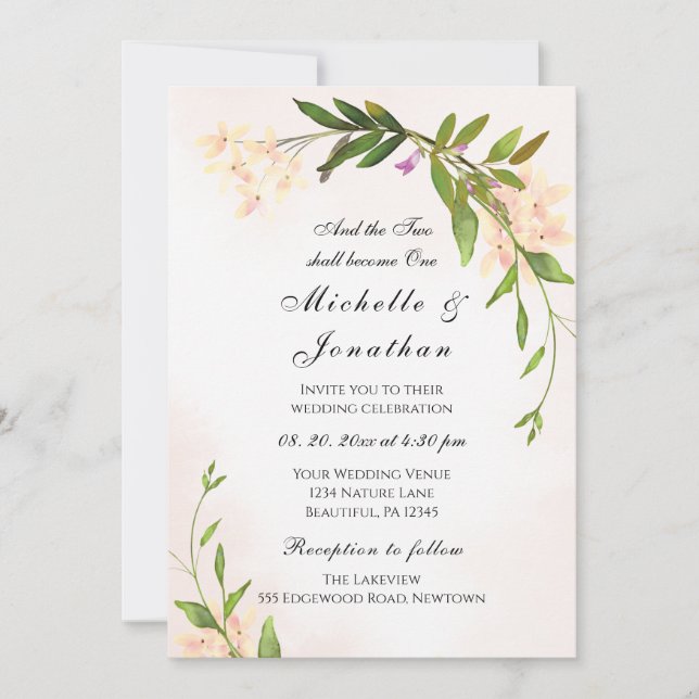 Pink Blush Botanical Garden Christian Wedding Invitation (Front)