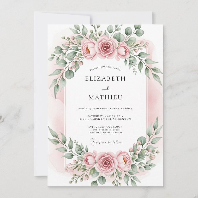 Pink Blush Botanical Romance Wedding Invitation (Front)