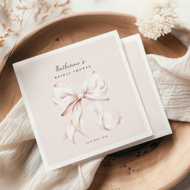 Pink Blush Bow Bridal Shower Napkin (Creator Uploaded)
