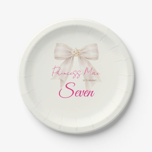 Pink Blush Bow Princess Ribbon Paper Plate (Front)