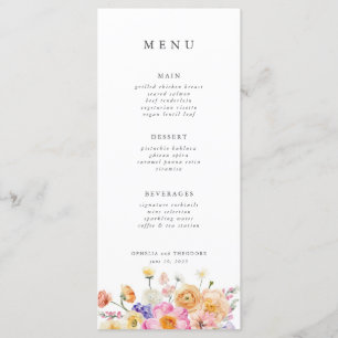 Pink Blush Bright Botanical Modern Elegant Wedding Menu