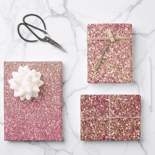 Pink Blush Bronze Ombre Sparkle Glitter         Wrapping Paper Sheet (Front)