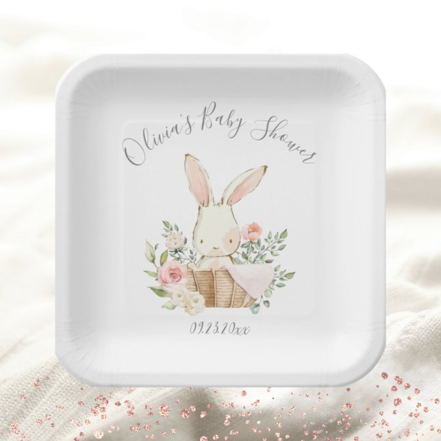 Pink Blush Bunny Rabbit Girl Baby  Paper Plate (Creator Uploaded)