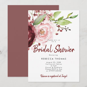 pink blush burgundy bridal shower invitation