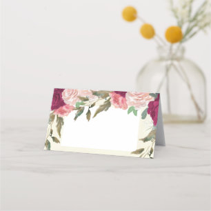 pink blush burgundy floral ivory wedding placecard