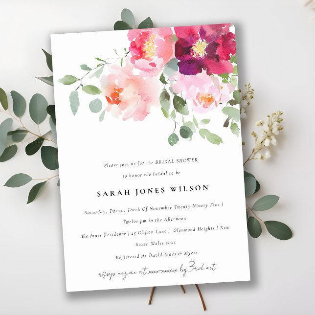 Pink Blush Burgundy Rose Watercolor Bridal Shower Invitation (Creator Uploaded)