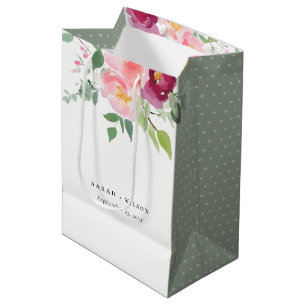 Pink Blush Burgundy Rose Watercolor Wedding Medium Gift Bag