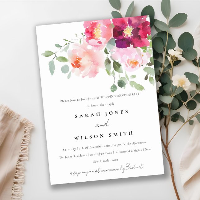 Pink Blush Burgundy Rose Wedding Anniversary Invitation (Creator Uploaded)