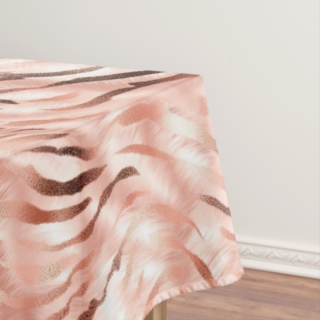Pink Blush Champagne Rose Zebra  Tablecloth (In Situ)