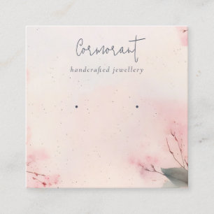 Pink Blush Cherry Blossom Stud Earring Holder Square Business Card