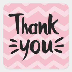 Pink & Blush Chevron Stripes Black Thank You Party Square Sticker