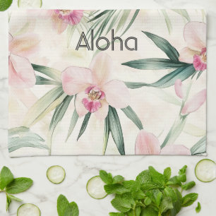 Pink Blush Cream Orchid Floral Kitchen Towel