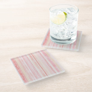 Pink Blush Cream Stripes   Glass Coaster